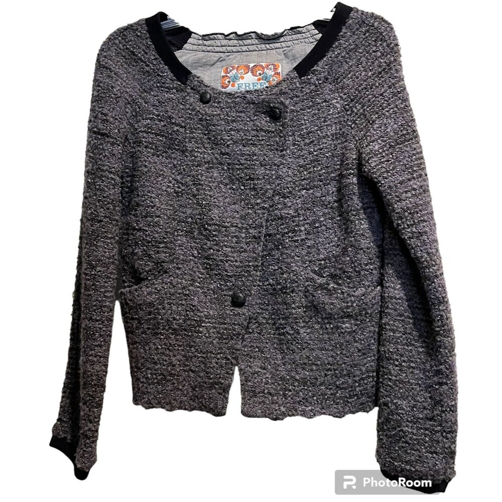 Free People Women’s 10% Wool Lined Jacket Pockets 3 Button Tweed M